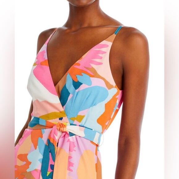 NWT AQUA Floral Print Maxi Dress wrap long summer dress w belt Bloomingdales L - Picture 12 of 15